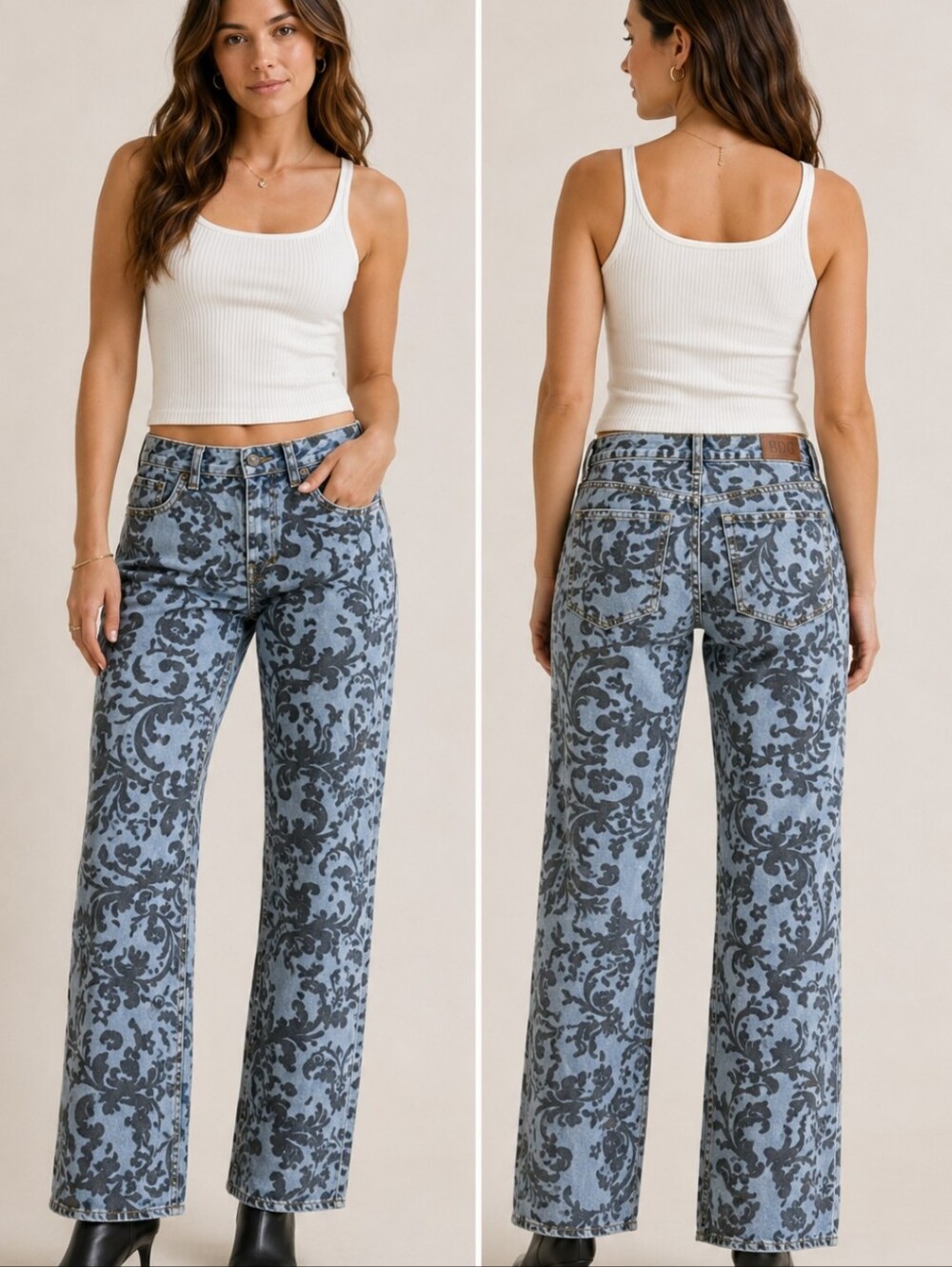 BDG Urban Outfitters Cowboy Jean Baroque Print Straight Leg Jeans 26 Y2K Rare